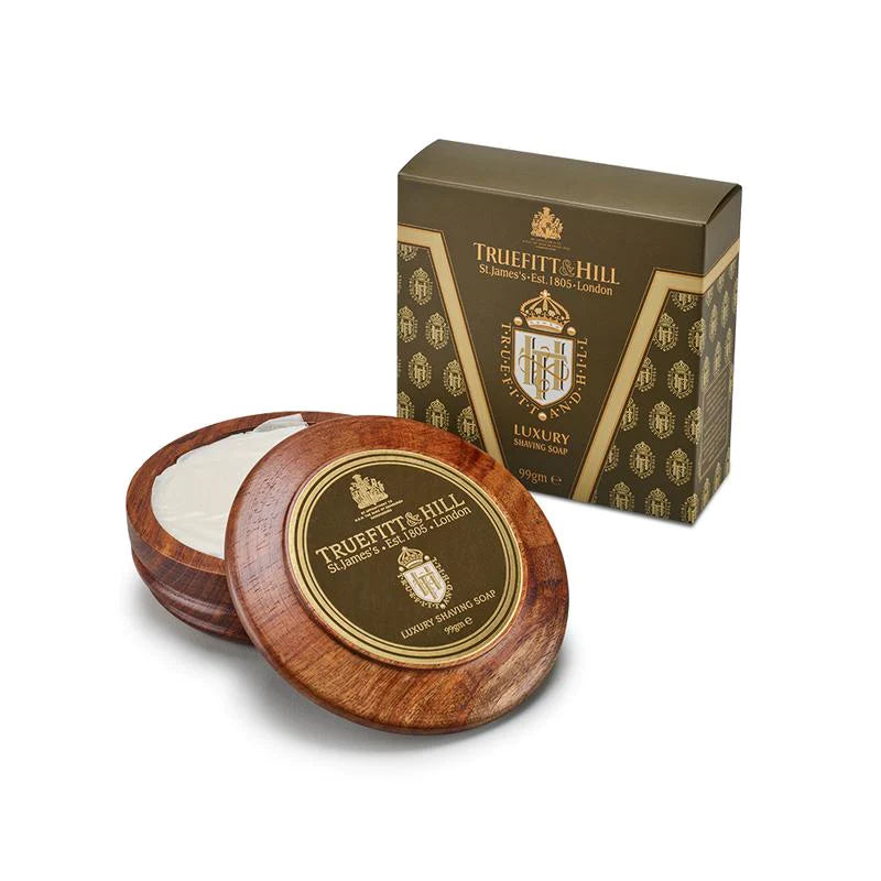 Various Luxury Scented Shaving Soaps in Wooden Bowl