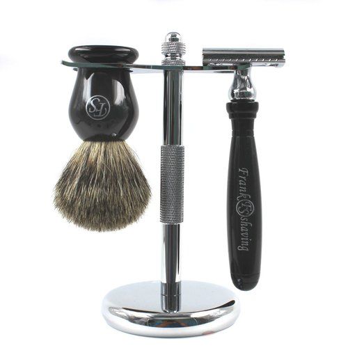 3 Piece Matte Black Shaving Set